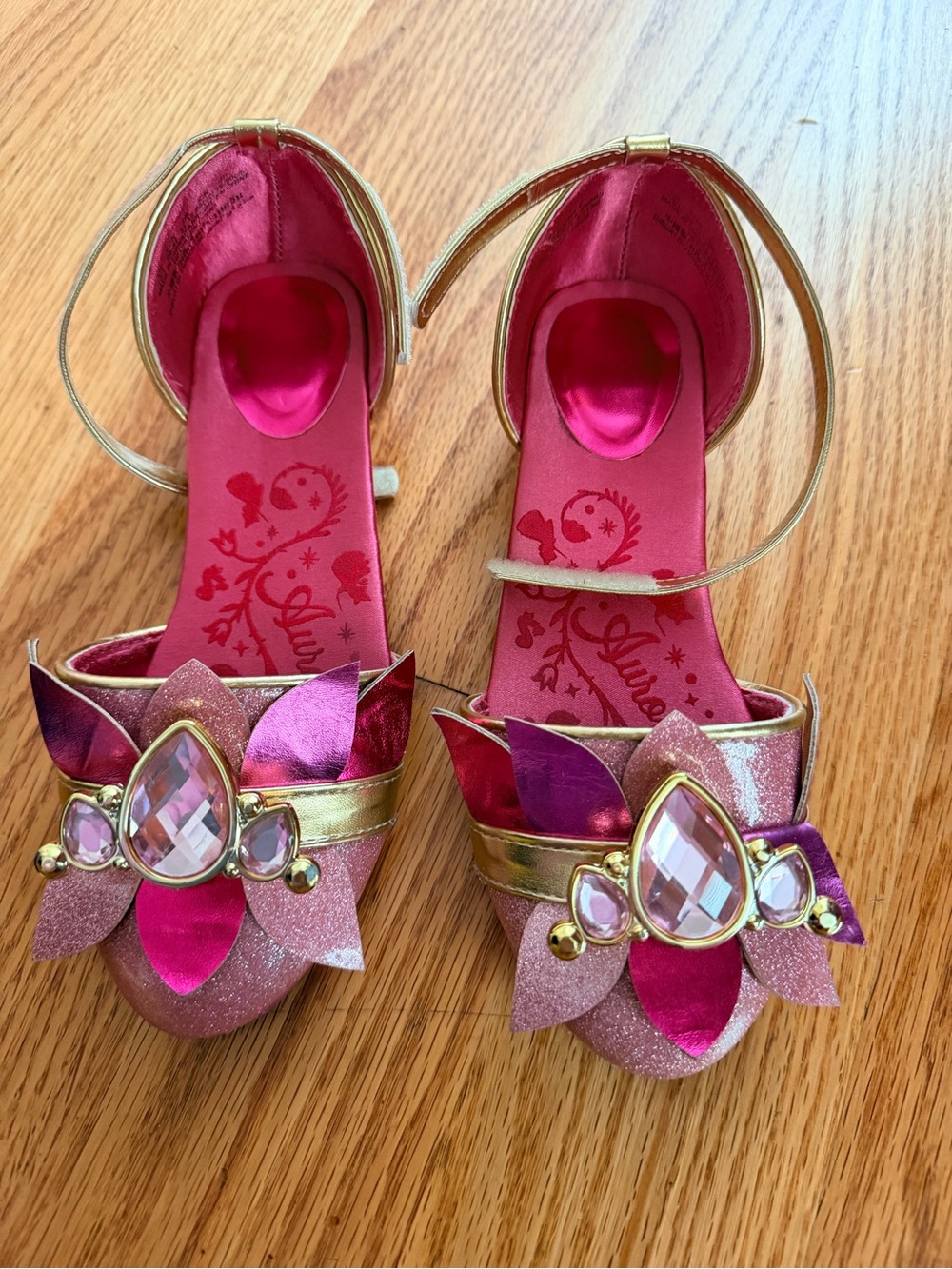Disney Pink Gold Glitter Dress Sandals with Jewel Accents